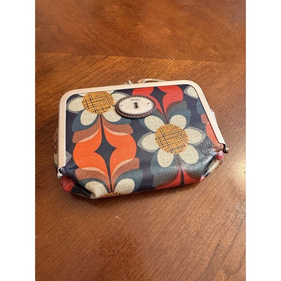 FOSSIL KEY PER Floral Kiss Lock Wallet Clutch Cosmetic Bag - Picture 11 of 14